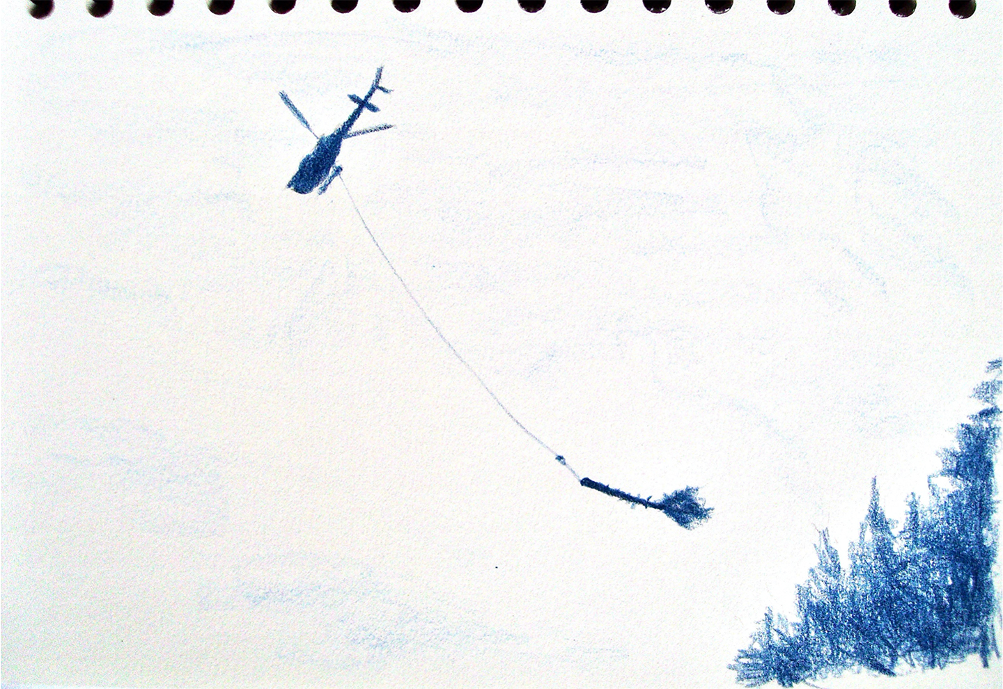 © Leo Brunschwiler, fliegender Baum, Farbstift auf Papier, 14 cm x 21 cm , 2021
